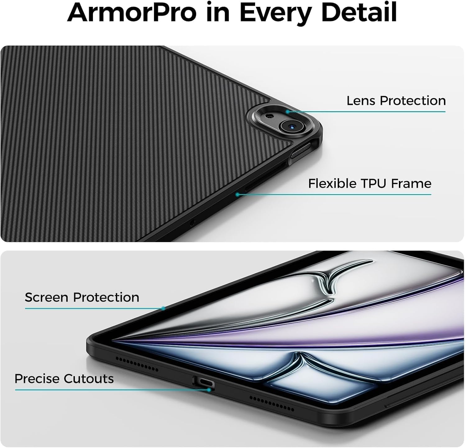 BENKS ArmorPro Case for iPad Air 11 Inch (M3/M2) 2025/2024 & iPad Air 10.9 Inch (5/4th Gen) 2022/2020, Slim Shockproof Cover with Pencil Holder, Supports Apple Pencil Charging, Dupont Kevlar Made